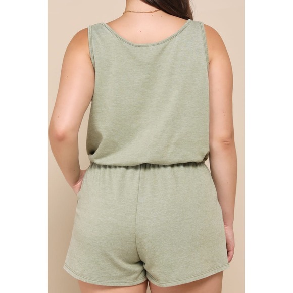 NWT Lulus Small‎ Perfect Lazy Day Sage Green Sleeveless Drawstring Lounge Romper - Picture 2 of 10